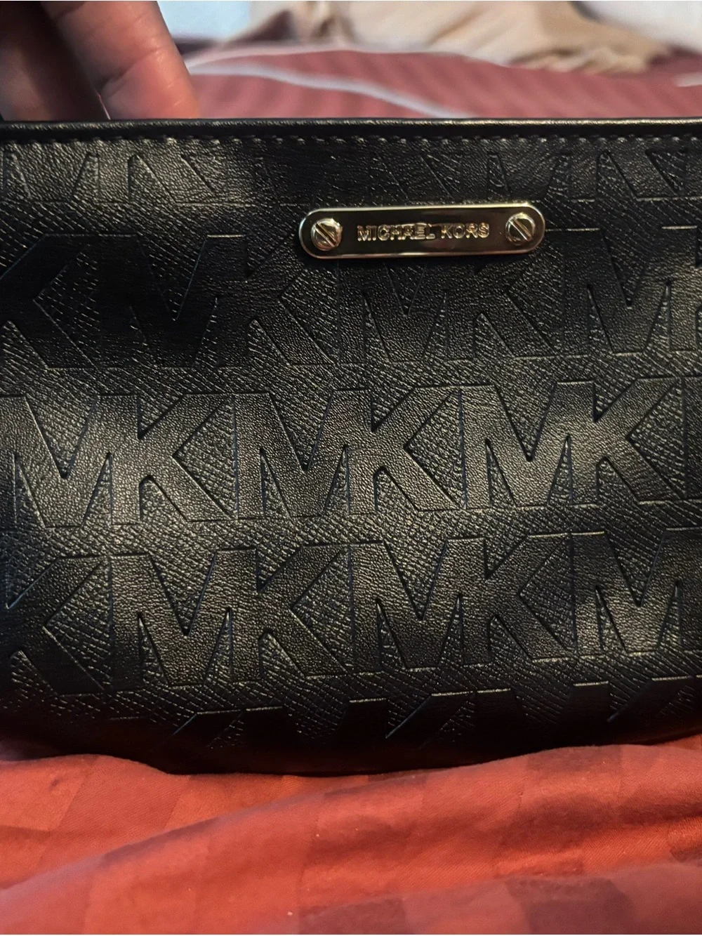 Michael Kors Black Leather Belt Bag with Cream Interior